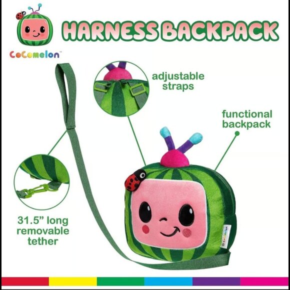 Plush-Cocomelon Kids Backpack with Safety Leash,Anti-Lost Children Toddler Backp - Picture 3 of 6